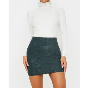 Green Croc Print Bodycon Mini Skirt